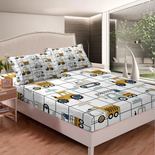 Miniatura 25 de Manfei Juego de sábanas para niños con diseño de coches de dibujos animados, tamaño individual, juego de ropa de cama con vehículos de construcción