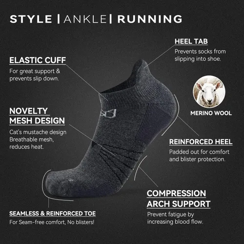 Miniatura 3 de Socks Daze Paquete de 36 calcetines deportivos de lana merina para hombre y mujer, para correr al tobillo, suaves, gruesos, acolchados