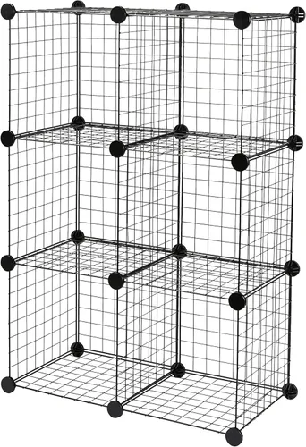 Amazon Basics Estantes de almacenamiento apilables con rejilla de alambre cubo, 6 cubos, 12.6 pulgadas de profundidad x 26 pulgadas de ancho x 38