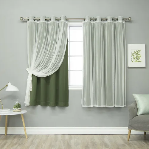 Miniatura 33 de Best Home Fashion Mix and Match - Juego de 4 cortinas de tul transparente y opacas, con ojales de acero inoxidable y níquel Rosa empolvado