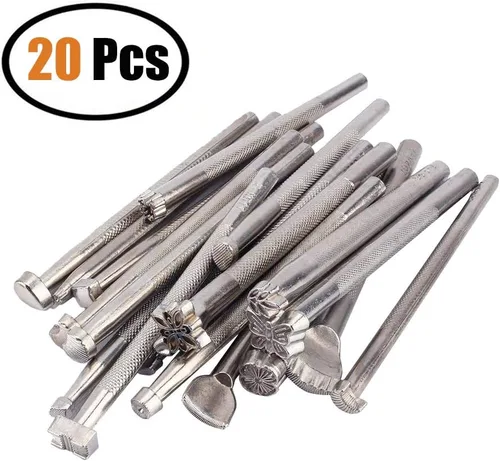 Okared 20 piezas de herramientas de cuero para hacer sillín de trabajo, herramientas de manualidades, kits de sellos de cuero, herramientas de
