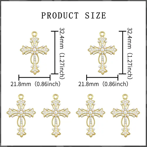 Miniatura 2 de 30 dijes de cruz de perlas de diamantes de imitación de aleación de circonita cúbica para bricolaje, collares, aretes, joyería de Pascua