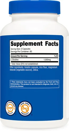Miniatura 5 de Nutricost L-Citrulina 500 mg, 120 cápsulas – Sin gluten, sin OMG, 1000 mg por porción (60 Serv)