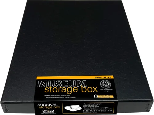 Miniatura 25 de Lineco 13x19 Caja de almacenamiento de museo negra, tapa removible y diseño frontal abatible, 13.5 x 19.5 x 3 pulgadas de archivo con borde Negro
