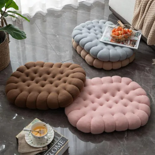 Miniatura 4 de Almohada ovalada de 20 x 16 pulgadas, cojín de suelo grueso, cojín decorativo de tatami de galleta de albaricoque, decoración de felpa