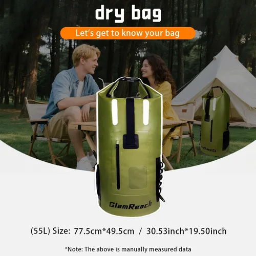 Miniatura 6 de Mochila impermeable de 55 litros, resistente a la suciedad, equipo esencial para kayak, senderismo, campamento, viajes en la playa con bolsa seca