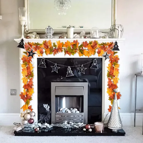 Miniatura 7 de Lvydec - Guirnalda de hojas de arce de otoño, 2 unidades,tiras de 6 pies de follaje otoñal artificial, colorida decoración de otoño para hogar, boda