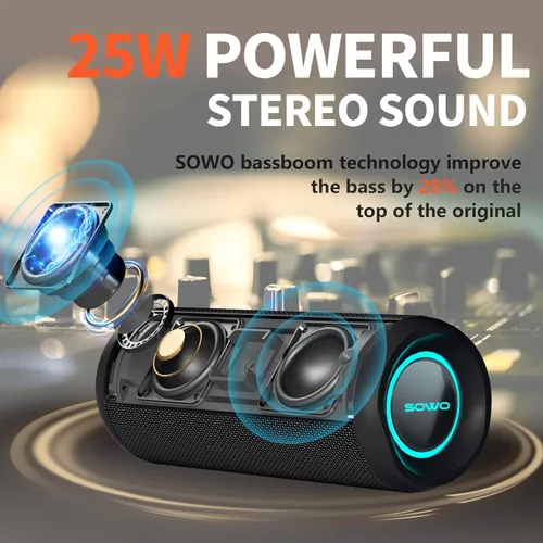 Miniatura 2 de Altavoz portátil inalámbrico, altavoz Bluetooth impermeable IPX7, sonido estéreo fuerte de 25 W, tecnología Bassboom, emparejamiento TWS, micrófono