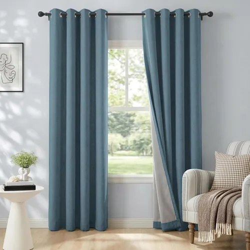 Miniatura 19 de 100% Blackout Shield Cortinas opacas de lino para dormitorio de 45 pulgadas de largo, cortinas beige con ojales para sala de estar, cortinas