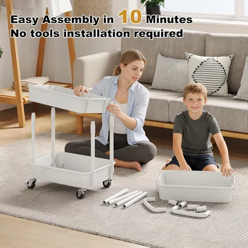 Miniatura 4 de Carrito rodante de 3 niveles con ruedas, carrito de plástico blanco de tres niveles con ruedas con cerradura, carrito organizador de almacenamiento