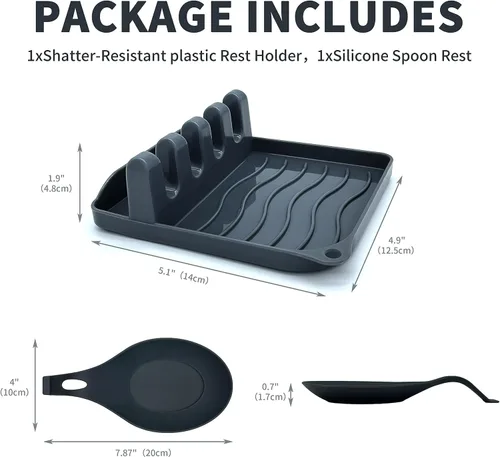 Miniatura 4 de Paquete de 2 cucharas para múltiples utensilios con almohadilla de goteo, antideslizante, resistente al calor, soporte para cuchara de cocina