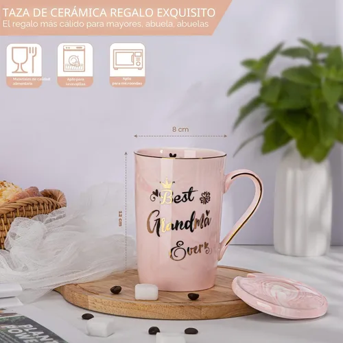 Miniatura 3 de Regalos para abuela para abuela, regalo de cumpleaños del día de la madre para abuela de nieta nieto, tazas de café de cerámica de mármol rosa de 14