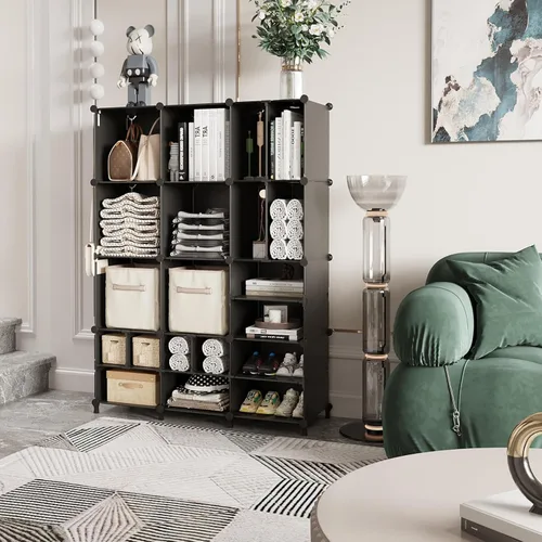 Miniatura 2 de AWTATOS Organizador de almacenamiento de cubos para clóset, 12 estantes de cubos, cubos grandes y pequeños, organizador de estantes de ropa portátil