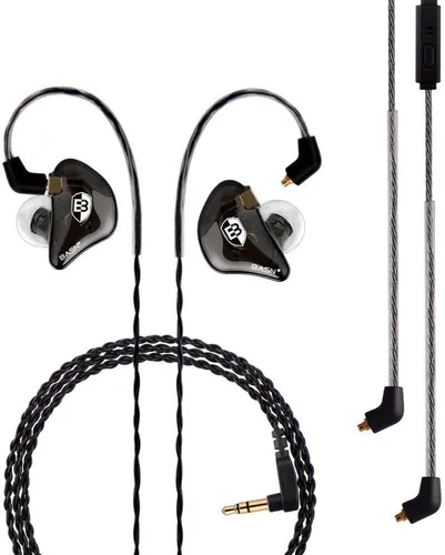 BASN Auriculares profesionales intrauditivos con monitor para cantantes, bateristas y músicos con conector MMCX IEM (Pro Clear Negro)