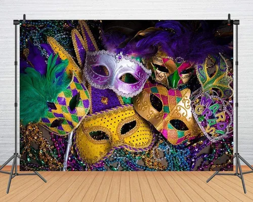 Miniatura 5 de Telón de fondo de fotografía con temática de Mardi Gras de 12 x 10 pies, para fiesta de cumpleaños, baile, cabina de fotos para boda, despedida