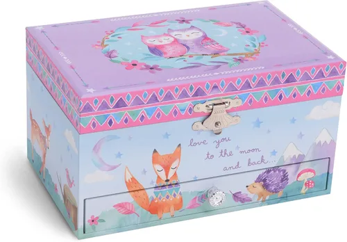 Miniatura 2 de Jewelkeeper Caja de almacenamiento de joyería musical para niña, cajón extraíble, diseño de búhos del bosque, Twinkle Twinkle Little Star Tune
