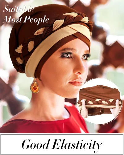 Miniatura 5 de SATINIOR 4 piezas de turbante africano para mujer, turbante con cuentas