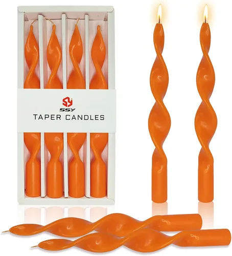 Velas cónicas en espiral color naranja, velas torcidas de 8 pulgadas, 5 horas, sin perfume, hechas a mano, juego de 4 velas giratorias para boda,
