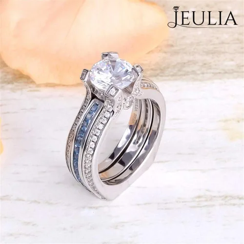 Miniatura 4 de Jeulia - Anillo de plata de ley con circonitas intercambiables para mujer, para boda, compromiso, aniversario