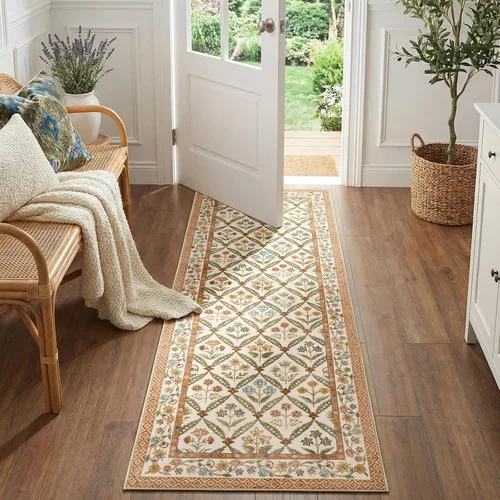 Miniatura 14 de jinchan Haden - Alfombra de entrada de 2 x 3 pulgadas, diseño floral vintage, lavable, suave, antideslizante, de pelo bajo, para puerta, cocina