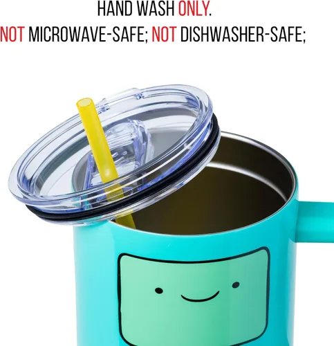 Miniatura 4 de Silver Buffalo Adventure Time With BMO - Vaso de acero inoxidable de doble pared con asa y pajilla, cabe en portavasos estándar, 40 onzas