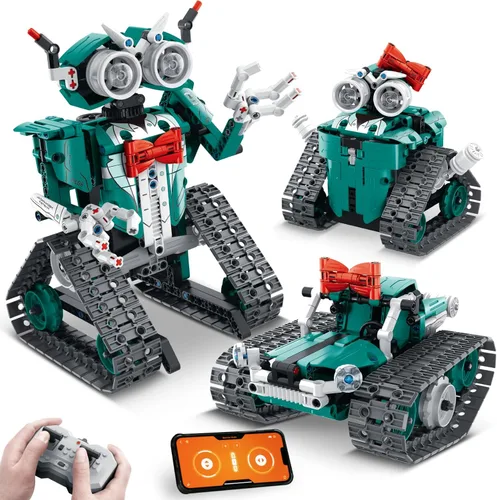 Miniatura 8 de IQKidz Kit de bloques de construcción STEM para niños - Auto de carreras con control remoto y robot de juguete 2 en 1, gran regalo para niños