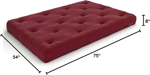 Miniatura 2 de Nirvana Futons Colchón de futón completo de felpa y cómodo de 8 pulgadas, sarga burdeos, fabricado en Estados Unidos borgoña (Burgundy Twill)