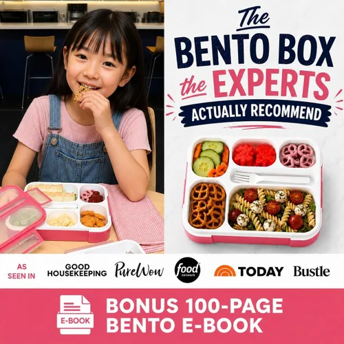 Miniatura 4 de Contenedor de lonchera Bento-Box para niños, niñas, mujeres, kit de 6 compartimentos para porciones escolares, cajas de comida o aperitivos para Rosa