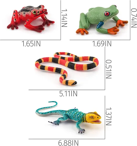 Miniatura 6 de Figura de serpiente del bosque, figuras de lagarto, figuras de rana, 4 piezas, figuras de animales del bosque tropical, juguetes de rana