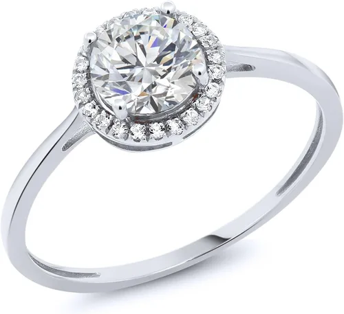 Miniatura 78 de Gem Stone King Anillo de compromiso de boda de oro blanco de 10 quilates con piedra natal y halo de diamantes Redondo de 0.236 in Anillo de oro