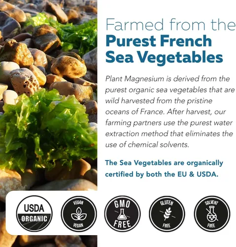 Miniatura 6 de Suplemento de magnesio orgánico de alimentos integrales - A base de plantas, complejo de vegetales marinos orgánicos - 250 mg por porción Extraído