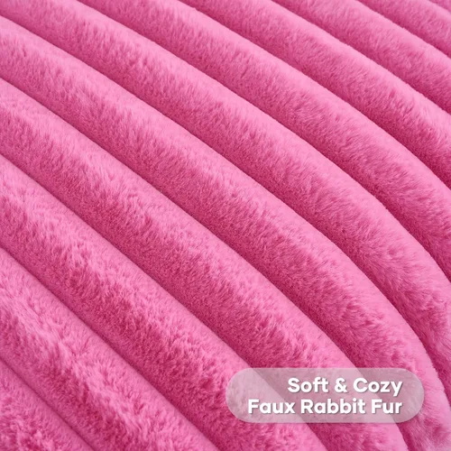 Miniatura 2 de FUTEI - Juego de 2 fundas de almohada decorativas con rayas, cuadradas, para invierno, piel sintética de conejo suave y acogedora y respaldo de Rosa