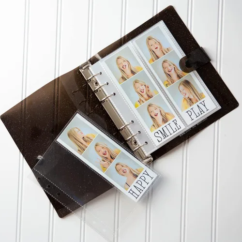 Miniatura 26 de Álbum de fotos de cabina de fotos - Cuaderno con purpurina de 6 anillas, carpeta brillante con 20 fundas para fotos de 2x6 - Se adapta a 80 tiras
