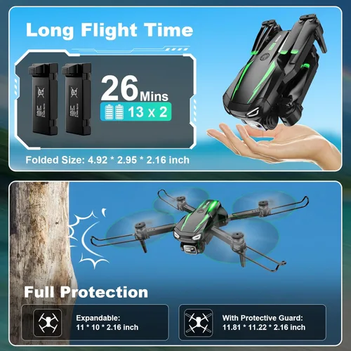 Miniatura 6 de Dron con cámara, dron plegable HD 1080P FPV para niños, adultos y principiantes, cuadricóptero RC con motor sin escobillas y vuelo estable, gestos