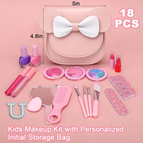 Miniatura 3 de Vodolo Maquillaje No Tóxico para Niñas Pequeñas, Juegos de Maquillaje Real Seguros para Niñas de 3-8 Años con Bolsa con Inicial U, Kit de Maquillaje