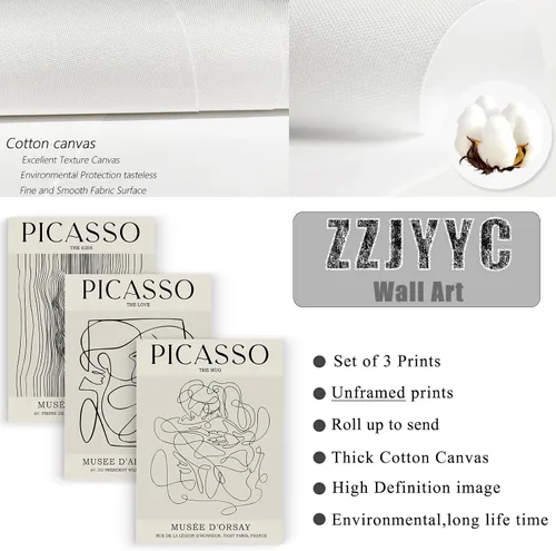 Miniatura 4 de Picasso - Póster de pared abstracto de líneas femeninas para dormitorio, Picasso The Kiss, The Love, The Hug, juego de decoración de pared, pintura