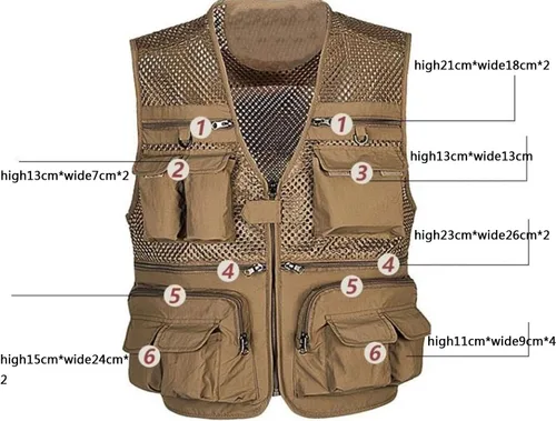 Miniatura 5 de Chaleco Flygo para hombre, para pesca, trabajo, safari, viaje de reportajes o para actividades al aire libre en verano, con bolsillos
