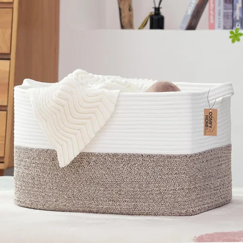 Miniatura 35 de COMFY-HOMI Cesta tejida de cuerda de algodón con asas para estantes, juguetes, libros, cestas de almacenamiento de tela para organizar, organizador