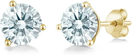Miniatura 61 de Gem Stone King Aretes de oro de 14 quilates, 0.236 in, piedra natal redonda, Martini, 3 puntas, aretes de oro para mujer