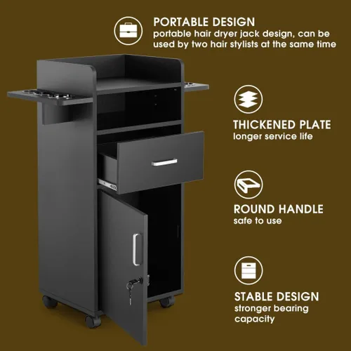 Miniatura 4 de Artist Hand Gabinete de salón para estilista – Estación de pelo con ruedas, carrito de salón de belleza con 6 soportes para herramientas, polea fija