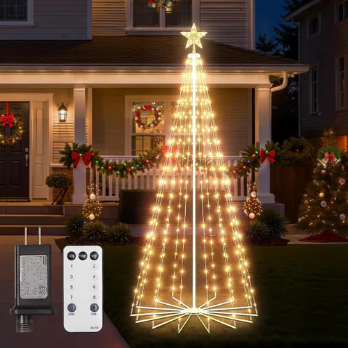 Árbol de Navidad de Cono Luminoso, 7.5 pies con 295 luces LED, Árbol de Navidad con 8 modos de temporizador y control remoto, Árbol de Navidad