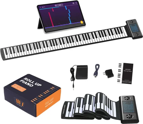Miniatura 8 de KONIX Piano enrollable de 61 teclas, piano portátil mejorado para principiantes con Bluetooth/MIDI, teclado de piano enrollable de silicona