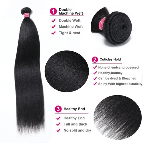 Miniatura 5 de Beauty Forever Yaki - Extensiones de cabello humano virgen mongol sin procesar, grado 12A, 3 paquetes de cabello humano virgen mongol sin procesar