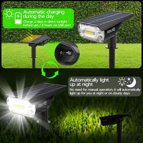Miniatura 4 de Focos solares para exteriores de 1000 lúmenes, 64 LED IP67, iluminación de paisaje impermeable con 4 modos, foco solar 2 en 1 y luz de camino