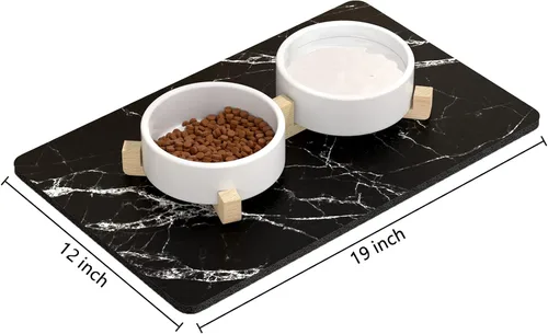 Miniatura 2 de Rnivvi Tapete de comida para perros, 12 x 19 pulgadas, absorbente de mármol, tapete para comida y agua, bonita alfombra de goma antideslizante