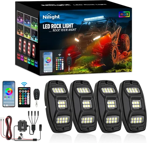 Miniatura 29 de Nilight 2 luces LED RGB de 3 pies con base de resorte y 4 luces de rock, control remoto de aplicación con patrones de persecución de bricolaje