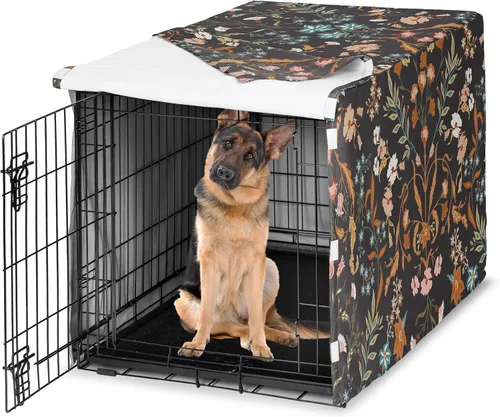 Miniatura 18 de Sweet Jojo Designs Cubierta para jaula de perro de 36 pulgadas (Boho Floral Rosa/Gris) para niñas, cubierta para perrera