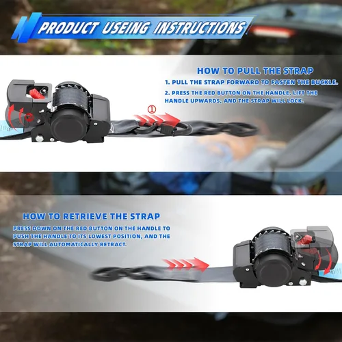 Miniatura 3 de ANLULOAD Paquete de 2 correas de trinquete retráctiles (2 pulgadas x 14.7 pies), correas de carga para maletero, motocicletas de garaje, ATV