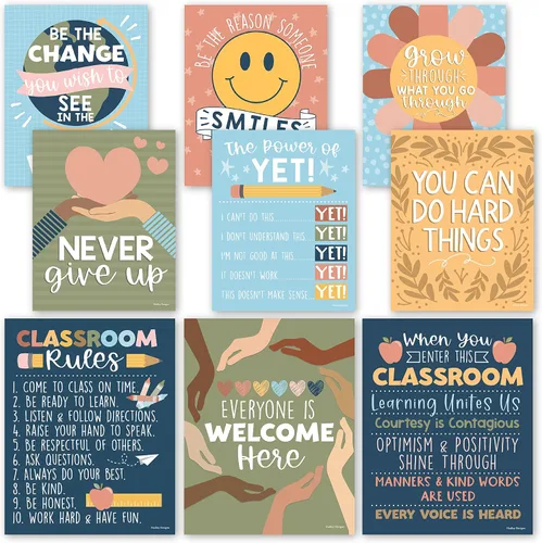 Miniatura 11 de Hadley Designs Póster motivacional para decoración de aula, 9 pósteres de aula de mentalidad de crecimiento, decoración de pared inspiradora