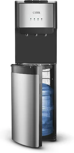 Commercial Cool Dispensador de agua de carga inferior, para botellas de agua de 3 o 5 galones, color negro con puerta y borde de acero inoxidable,